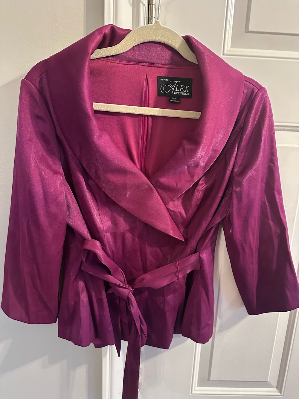Alex Evenings Fuchsia Satin Shawl Collar Wrap Blouse